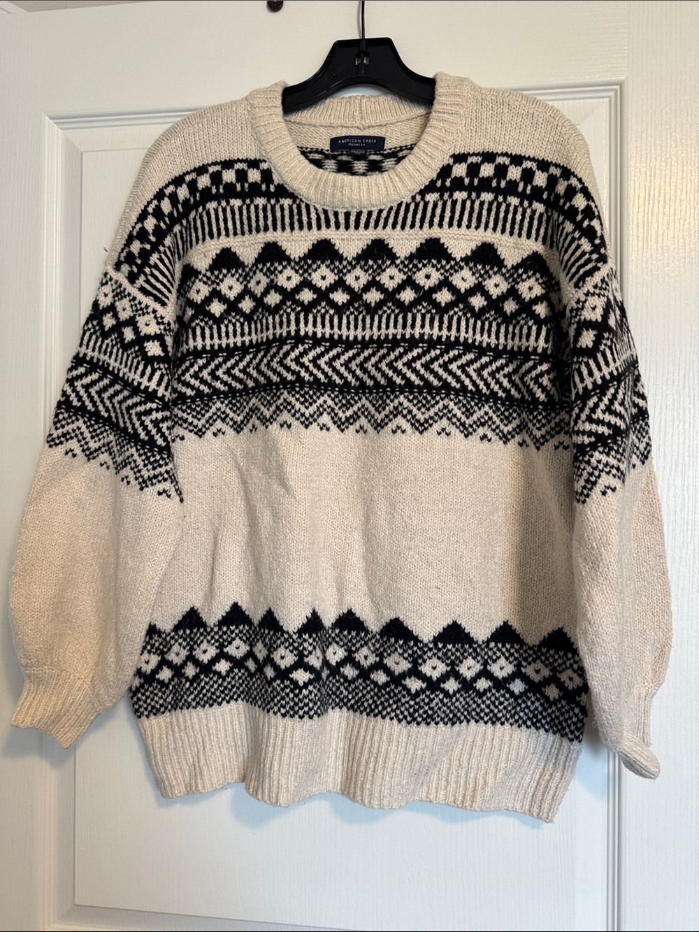 American Eagle Outfitters Cream and Black Fair Isle Knit Sweater